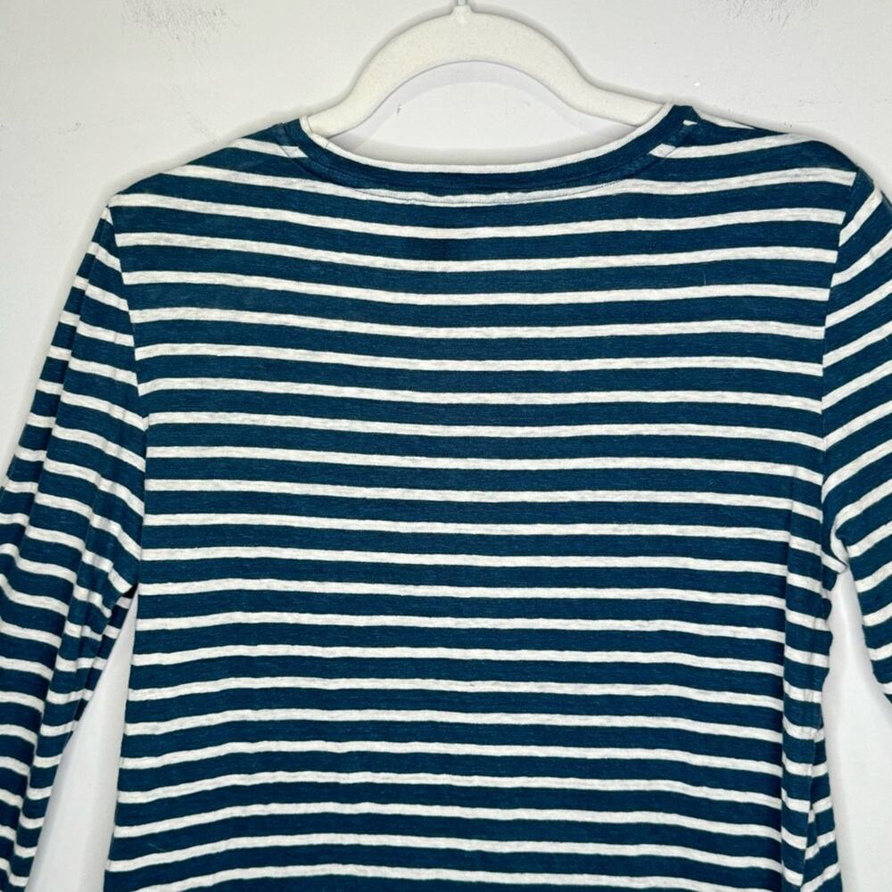 Tory Burch 100% Linen Stripe Minimalist Crew Neck Long‎ Sleeve Shirt Hem Medium - Picture 6 of 11